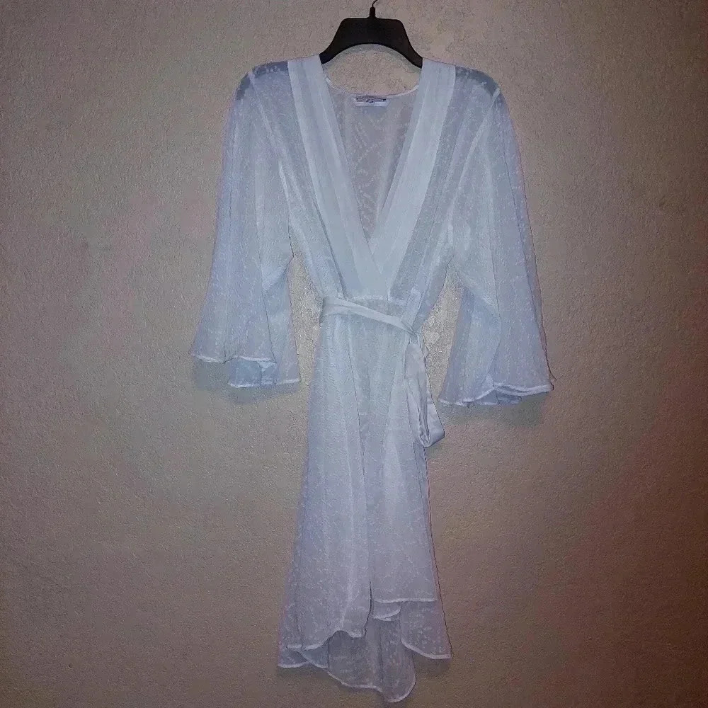 H By Halston White Sheer Robe Size L/XL  100% Polyester - Picture 2 of 11